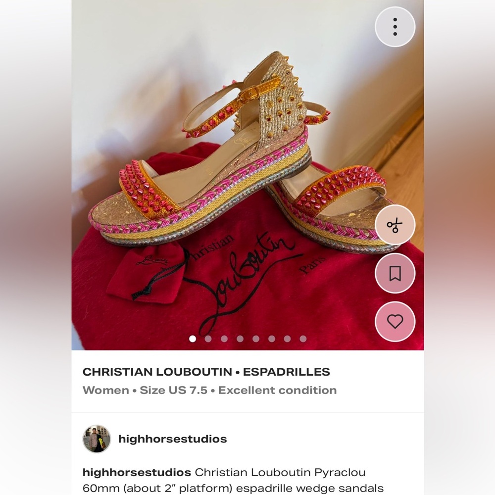 Christian Louboutin Pyraclou 60mm Espadrille Sandal, Authentic, EUC - Picture 12 of 12